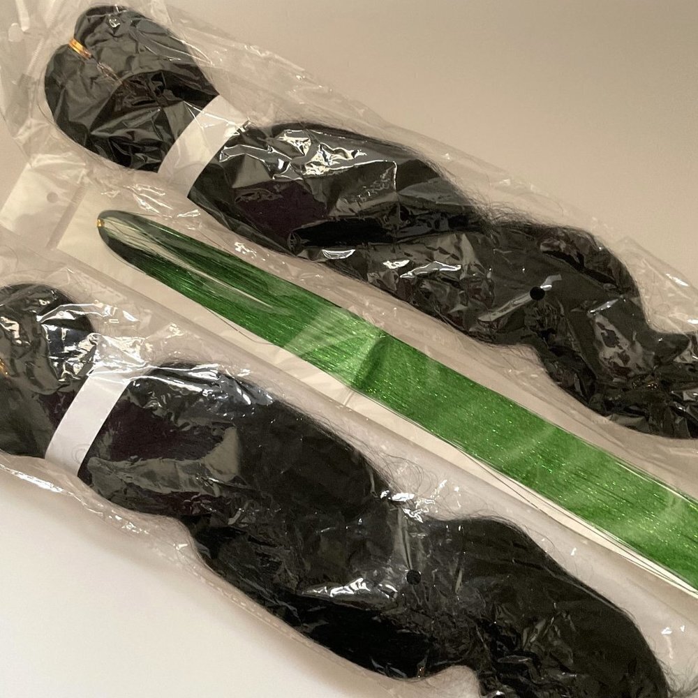 NEW HAIR EXTENSIONS PRE-STRETCHED BLACK GREEN TINSEL